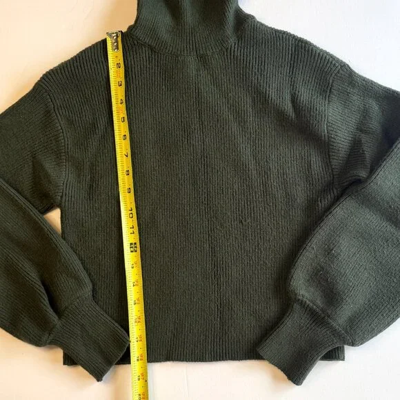 Francesca's Mi Ami Avery Balloon Sleeve Turtleneck Sweater - Olive Green, Large - Picture 3 of 12